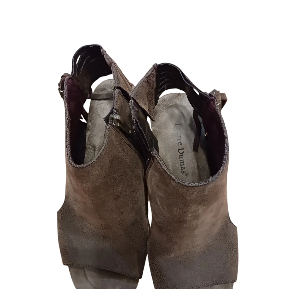 Pierre Dumas Open Toe Brown Side Zip Fringed Booties Sandals Ladies 6 1/2 Boho